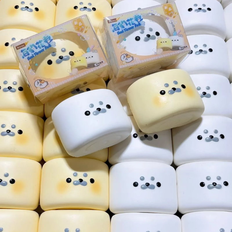 White Seal Roll Squishy Toy Cute Seal Bun Slow Rising Stress Relief Toy
