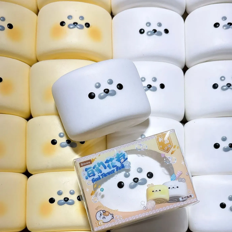 White Seal Roll Squishy Toy Cute Seal Bun Slow Rising Stress Relief Toy